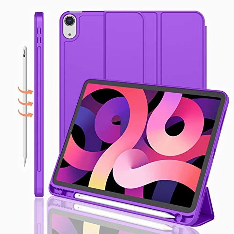 Cover For Apple iPad Air4 10.9" inch 2020/ iPad Air5 10.9" inch (2022) Equipped With Pen Holder, three fold stand intelligent protective case, soft TPU back, automatic wake-up/sleep