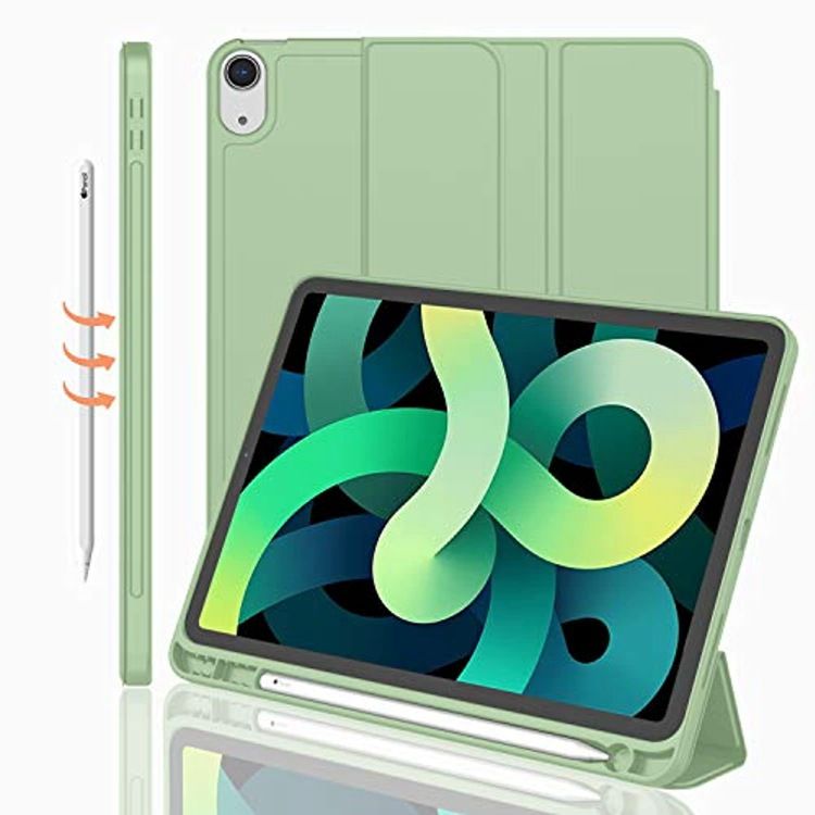 Cover For Apple iPad Air4 10.9" inch 2020/ iPad Air5 10.9" inch (2022) Equipped With Pen Holder, three fold stand intelligent protective case, soft TPU back, automatic wake-up/sleep