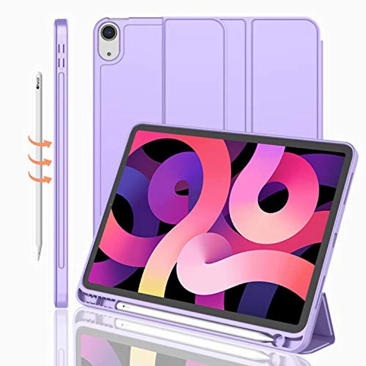 Cover For Apple iPad Air4 10.9" inch 2020/ iPad Air5 10.9" inch (2022) Equipped With Pen Holder, three fold stand intelligent protective case, soft TPU back, automatic wake-up/sleep