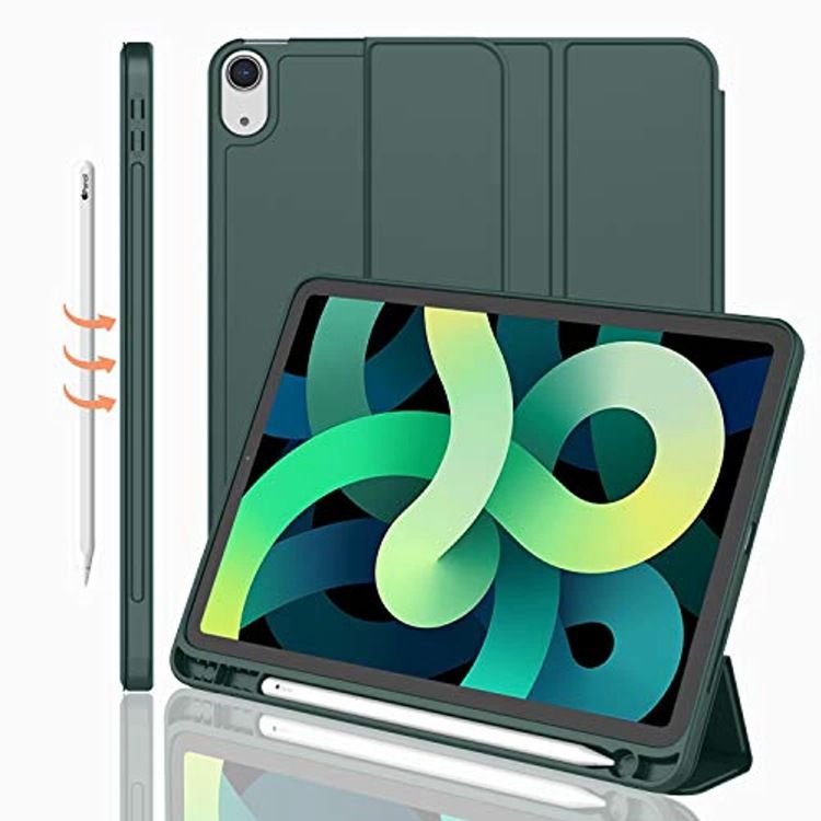 Cover For Apple iPad Air4 10.9" inch 2020/ iPad Air5 10.9" inch (2022) Equipped With Pen Holder, three fold stand intelligent protective case, soft TPU back, automatic wake-up/sleep