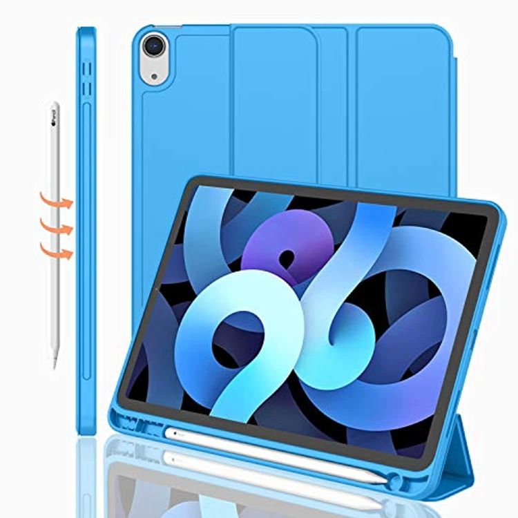 Cover For Apple iPad Air4 10.9" inch 2020/ iPad Air5 10.9" inch (2022) Equipped With Pen Holder, three fold stand intelligent protective case, soft TPU back, automatic wake-up/sleep