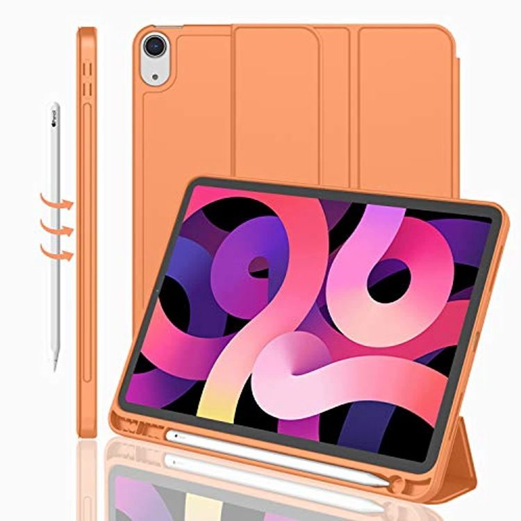 Cover For Apple iPad Air4 10.9" inch 2020/ iPad Air5 10.9" inch (2022) Equipped With Pen Holder, three fold stand intelligent protective case, soft TPU back, automatic wake-up/sleep