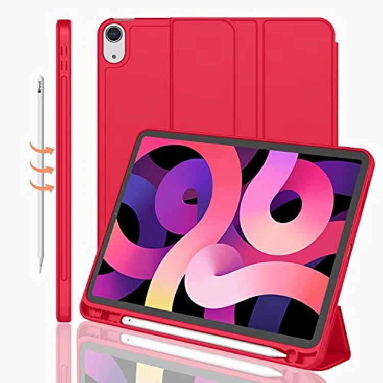 Cover For Apple iPad Air4 10.9" inch 2020/ iPad Air5 10.9" inch (2022) Equipped With Pen Holder, three fold stand intelligent protective case, soft TPU back, automatic wake-up/sleep