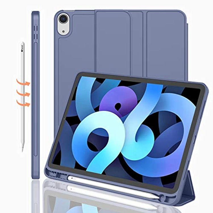 Cover For Apple iPad Air4 10.9" inch 2020/ iPad Air5 10.9" inch (2022) Equipped With Pen Holder, three fold stand intelligent protective case, soft TPU back, automatic wake-up/sleep