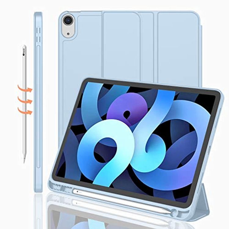 Cover For Apple iPad Air4 10.9" inch 2020/ iPad Air5 10.9" inch (2022) Equipped With Pen Holder, three fold stand intelligent protective case, soft TPU back, automatic wake-up/sleep