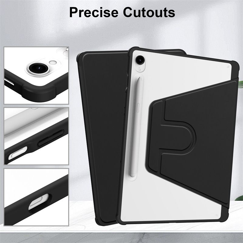 Rotating Protective Cover for Samsung Galaxy Tab S9 FE S9 With Pen Holder, 360 Degree Rotating Protective Bracket Cover Transparent Back, Automatic Wake-Up/Sleep