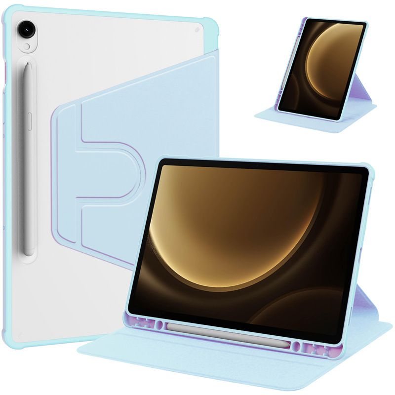 Rotating Protective Cover for Samsung Galaxy Tab S9 FE S9 With Pen Holder, 360 Degree Rotating Protective Bracket Cover Transparent Back, Automatic Wake-Up/Sleep