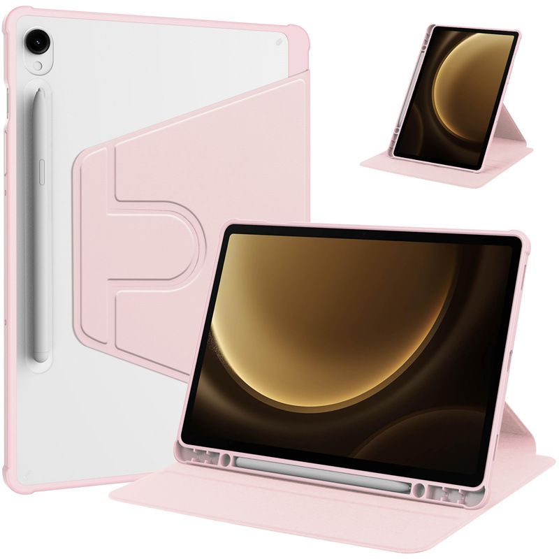 Rotating Protective Cover for Samsung Galaxy Tab S9 FE S9 With Pen Holder, 360 Degree Rotating Protective Bracket Cover Transparent Back, Automatic Wake-Up/Sleep