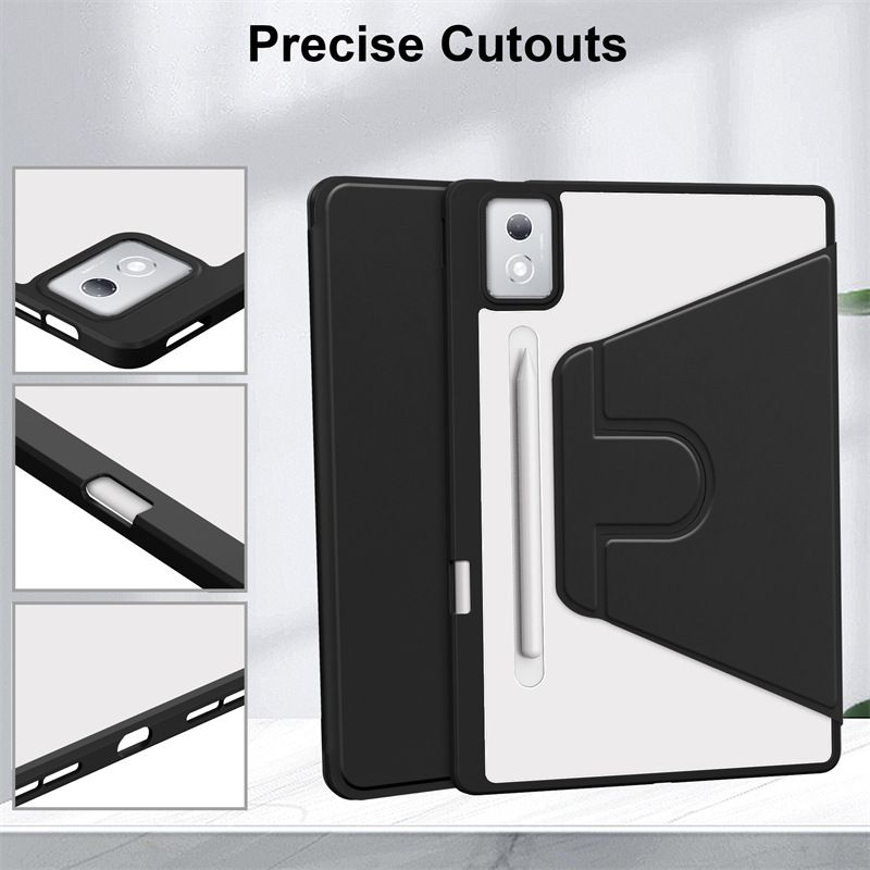 Rotating Protective Cover for Lenovo Tab P12 12.7" / Lenovo Idea Tab Pro 12.7" With Pen Holder, 360 Degree Rotating Protective Bracket Cover Transparent Back, Automatic Wake-Up/Sleep