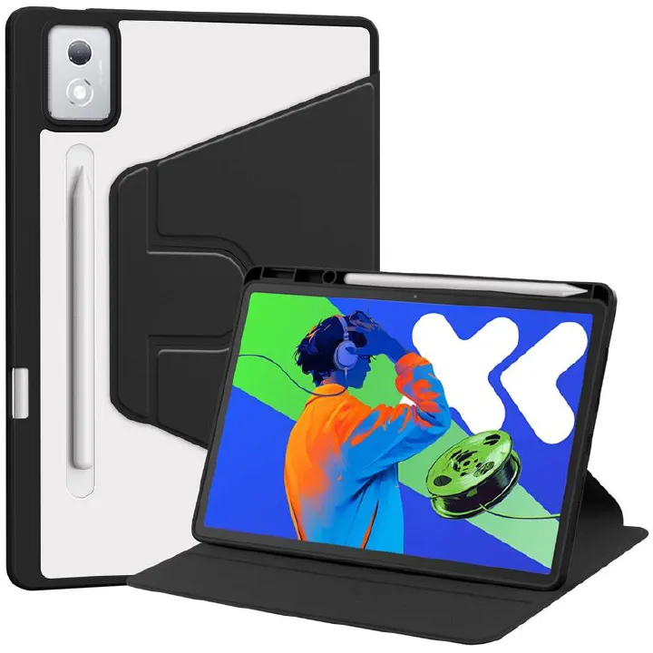 Rotating Protective Cover for Lenovo Tab P12 12.7" / Lenovo Idea Tab Pro 12.7" With Pen Holder, 360 Degree Rotating Protective Bracket Cover Transparent Back, Automatic Wake-Up/Sleep