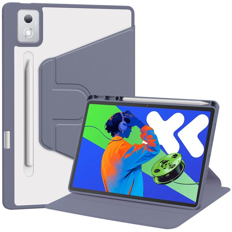 Rotating Protective Cover for Lenovo Tab P12 12.7" / Lenovo Idea Tab Pro 12.7" With Pen Holder, 360 Degree Rotating Protective Bracket Cover Transparent Back, Automatic Wake-Up/Sleep