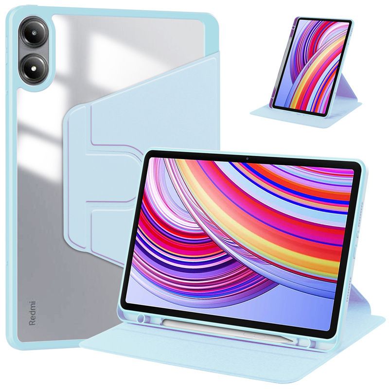 Rotating Protective Cover for Xiaomi Redmi Pad Pro 12.1"/ Poco Pad 12.1" With Pen Holder, 360 Degree Rotating Protective Bracket Cover Transparent Back, Automatic Wake-Up/Sleep
