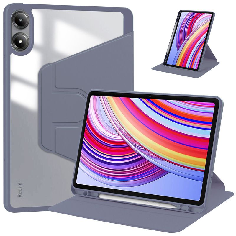 Rotating Protective Cover for Xiaomi Redmi Pad Pro 12.1"/ Poco Pad 12.1" With Pen Holder, 360 Degree Rotating Protective Bracket Cover Transparent Back, Automatic Wake-Up/Sleep