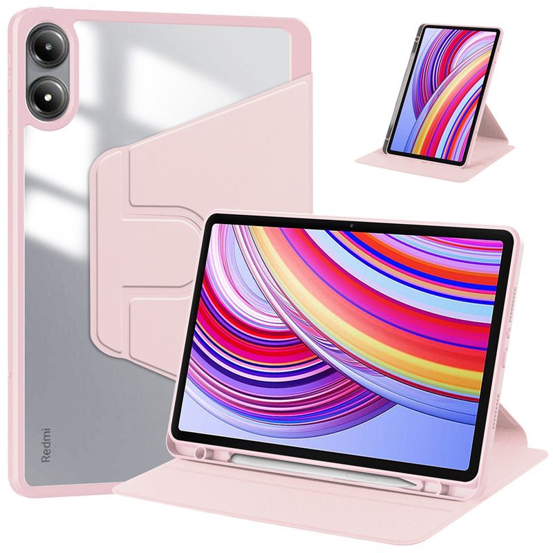 Rotating Protective Cover for Xiaomi Redmi Pad Pro 12.1"/ Poco Pad 12.1" With Pen Holder, 360 Degree Rotating Protective Bracket Cover Transparent Back, Automatic Wake-Up/Sleep