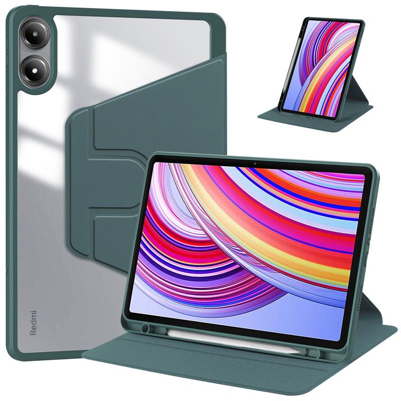 Rotating Protective Cover for Xiaomi Redmi Pad Pro 12.1"/ Poco Pad 12.1" With Pen Holder, 360 Degree Rotating Protective Bracket Cover Transparent Back, Automatic Wake-Up/Sleep