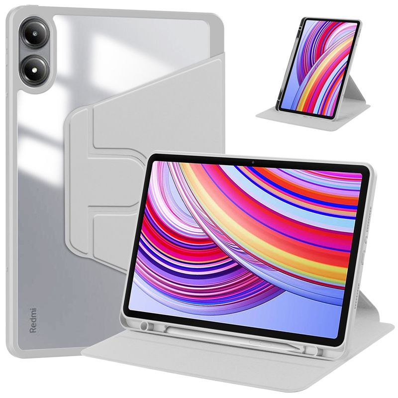 Rotating Protective Cover for Xiaomi Redmi Pad Pro 12.1"/ Poco Pad 12.1" With Pen Holder, 360 Degree Rotating Protective Bracket Cover Transparent Back, Automatic Wake-Up/Sleep