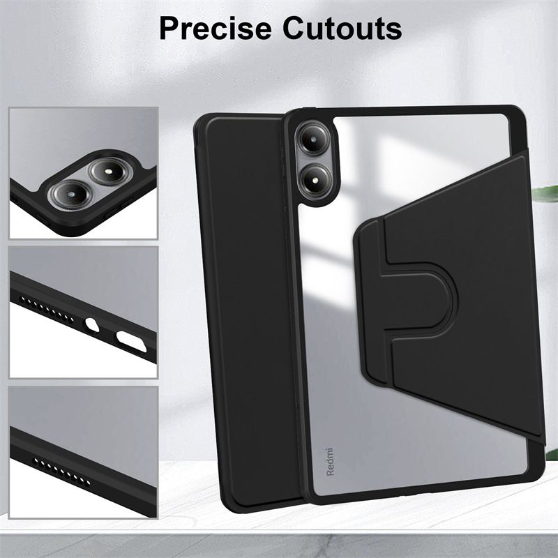 Rotating Protective Cover for Xiaomi Redmi Pad Pro 12.1"/ Poco Pad 12.1" With Pen Holder, 360 Degree Rotating Protective Bracket Cover Transparent Back, Automatic Wake-Up/Sleep