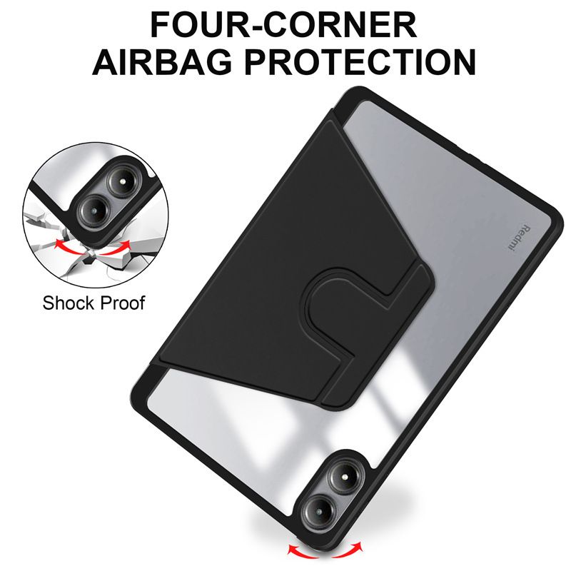 Rotating Protective Cover for Xiaomi Redmi Pad Pro 12.1"/ Poco Pad 12.1" With Pen Holder, 360 Degree Rotating Protective Bracket Cover Transparent Back, Automatic Wake-Up/Sleep