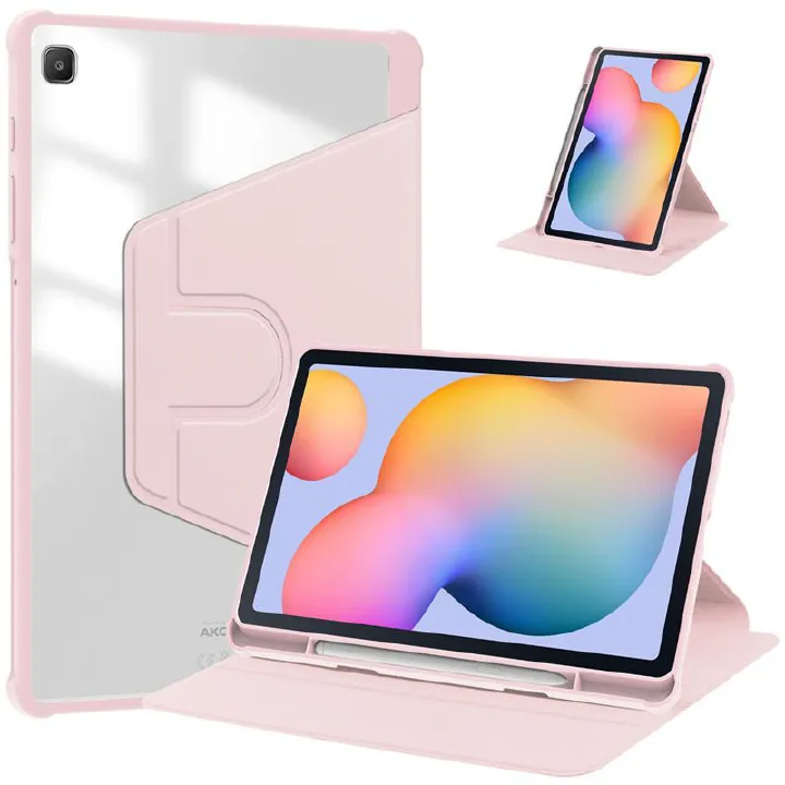 Rotating Protective Cover for Samsung Galaxy Tab S6 Lite With Pen Holder, 360 Degree Rotating Protective Bracket Cover Transparent Back, Automatic Wake-Up/Sleep