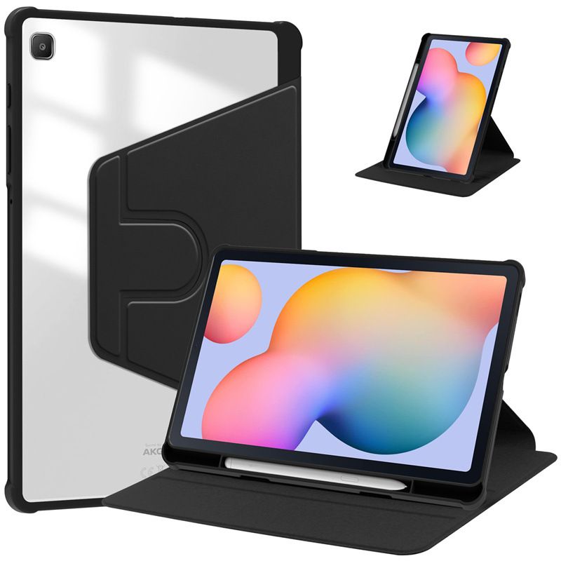 Rotating Protective Cover for Samsung Galaxy Tab S6 Lite With Pen Holder, 360 Degree Rotating Protective Bracket Cover Transparent Back, Automatic Wake-Up/Sleep