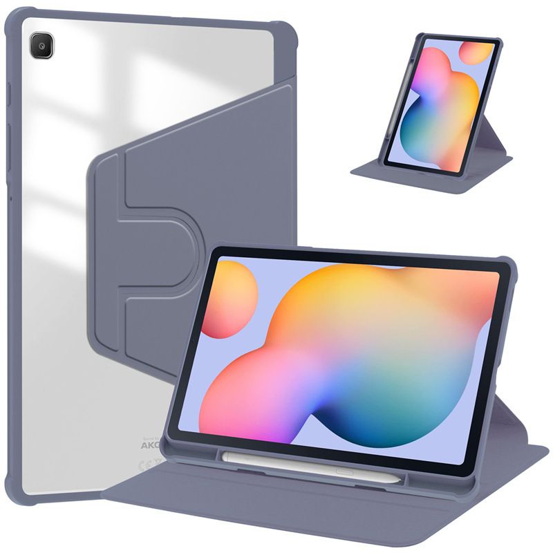 Rotating Protective Cover for Samsung Galaxy Tab S6 Lite With Pen Holder, 360 Degree Rotating Protective Bracket Cover Transparent Back, Automatic Wake-Up/Sleep