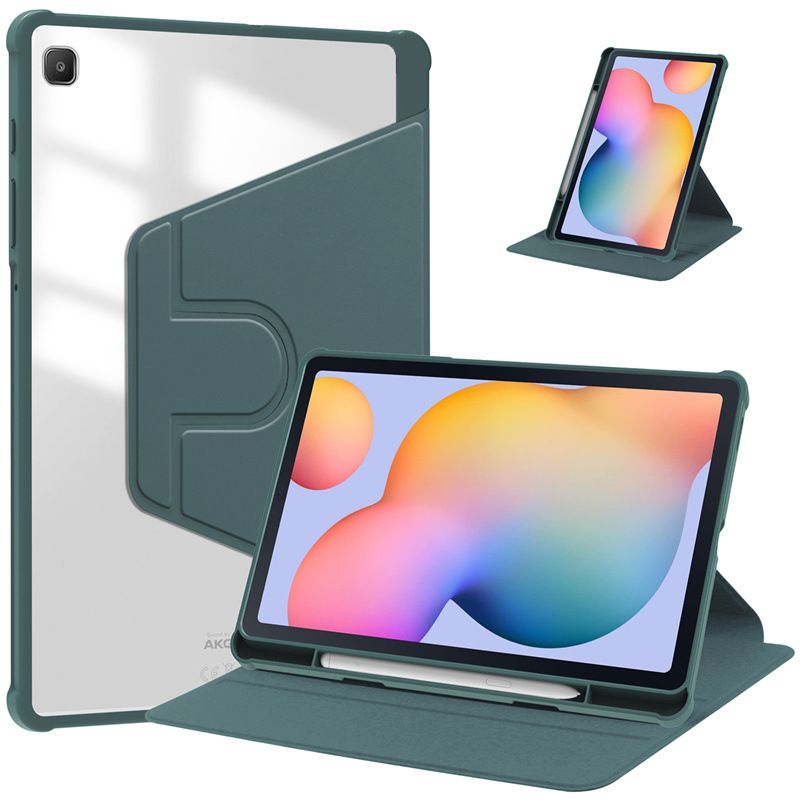 Rotating Protective Cover for Samsung Galaxy Tab S6 Lite With Pen Holder, 360 Degree Rotating Protective Bracket Cover Transparent Back, Automatic Wake-Up/Sleep
