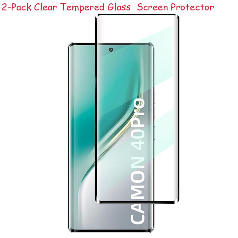 [2 Pack] 3D Curved Coverage Screen Protector for Tecno Camon 40 / Camon 40 Pro 9H Tempered Glass Film,HD Clear Scratch Resistant,Bubble-Free