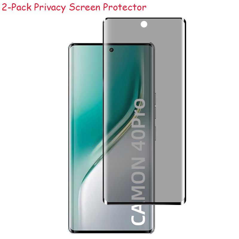 [2 Pack] 3D Curved Coverage Screen Protector for Tecno Camon 40 / Camon 40 Pro 9H Tempered Glass Film,HD Clear Scratch Resistant,Bubble-Free