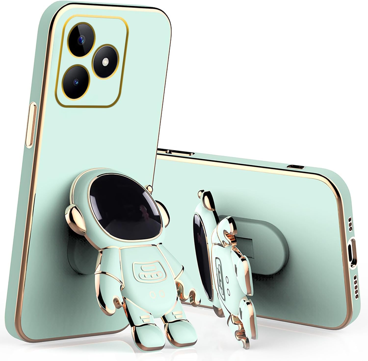 Compatible with Realme Note 50 Case with Plating Creative Astronaut Cartoon Holder,Realme Note 50 Phone Case Silicone Shockproof Stand Soft TPU Protective Slim Cover