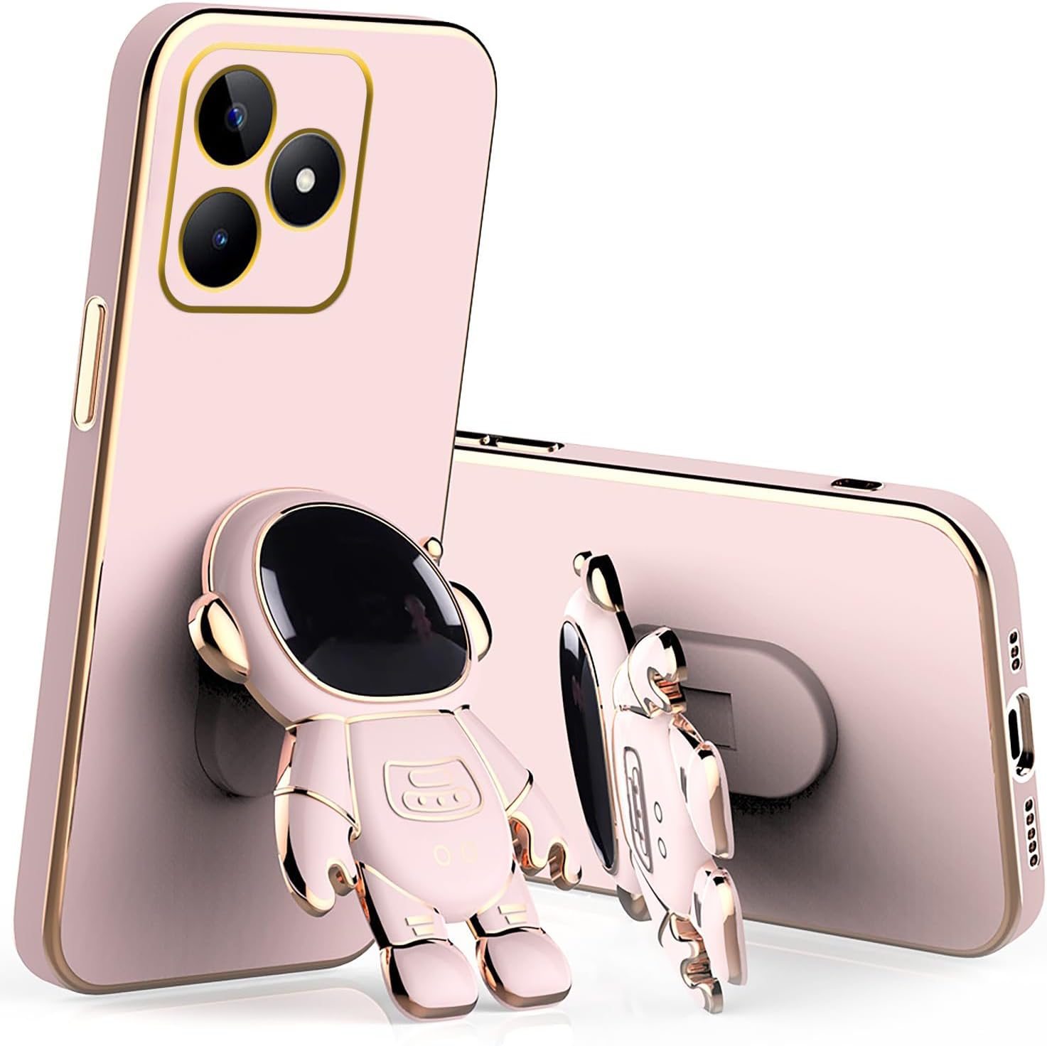 Compatible with Realme Note 50 Case with Plating Creative Astronaut Cartoon Holder,Realme Note 50 Phone Case Silicone Shockproof Stand Soft TPU Protective Slim Cover