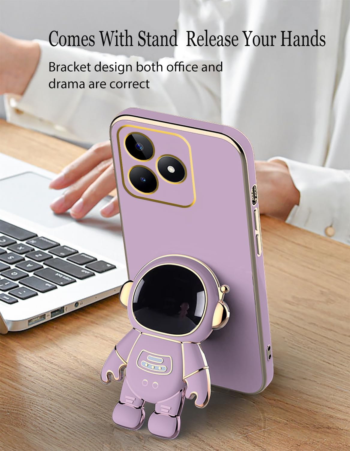 Compatible with Realme Note 50 Case with Plating Creative Astronaut Cartoon Holder,Realme Note 50 Phone Case Silicone Shockproof Stand Soft TPU Protective Slim Cover