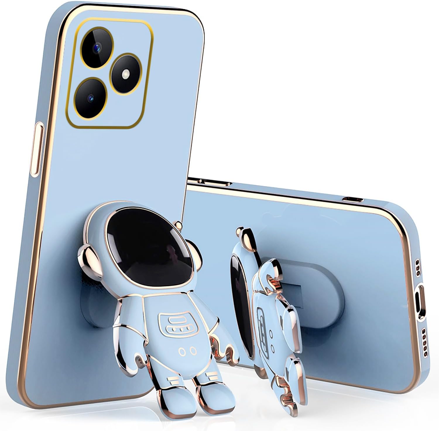 Compatible with Realme Note 50 Case with Plating Creative Astronaut Cartoon Holder,Realme Note 50 Phone Case Silicone Shockproof Stand Soft TPU Protective Slim Cover