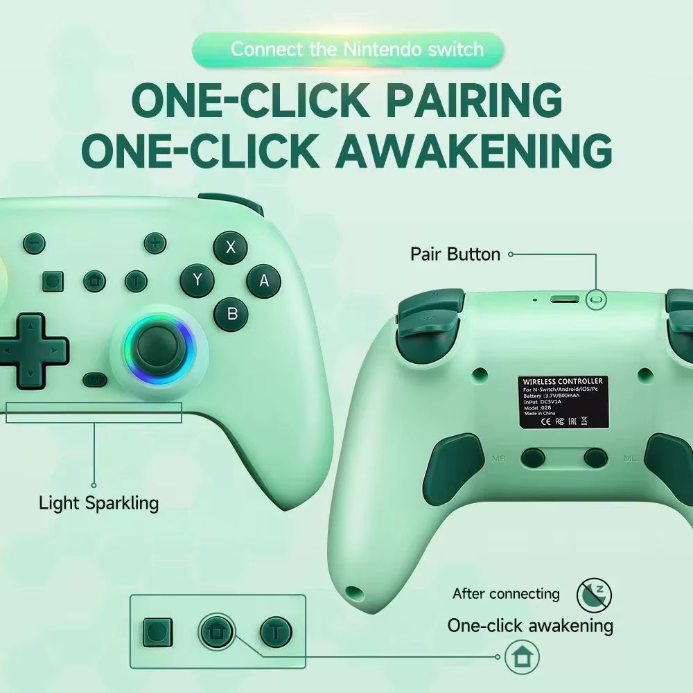 RGB Bt Wireless Controller Gamepad Built in Battery Programmable Turbo Function Joystick for Nintendo Switch OLED/Lite Console