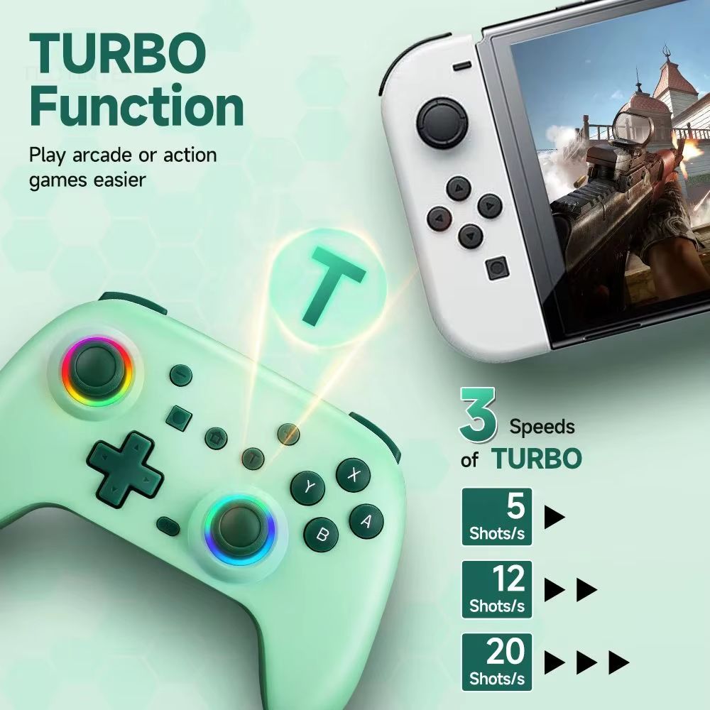 RGB Bt Wireless Controller Gamepad Built in Battery Programmable Turbo Function Joystick for Nintendo Switch OLED/Lite Console