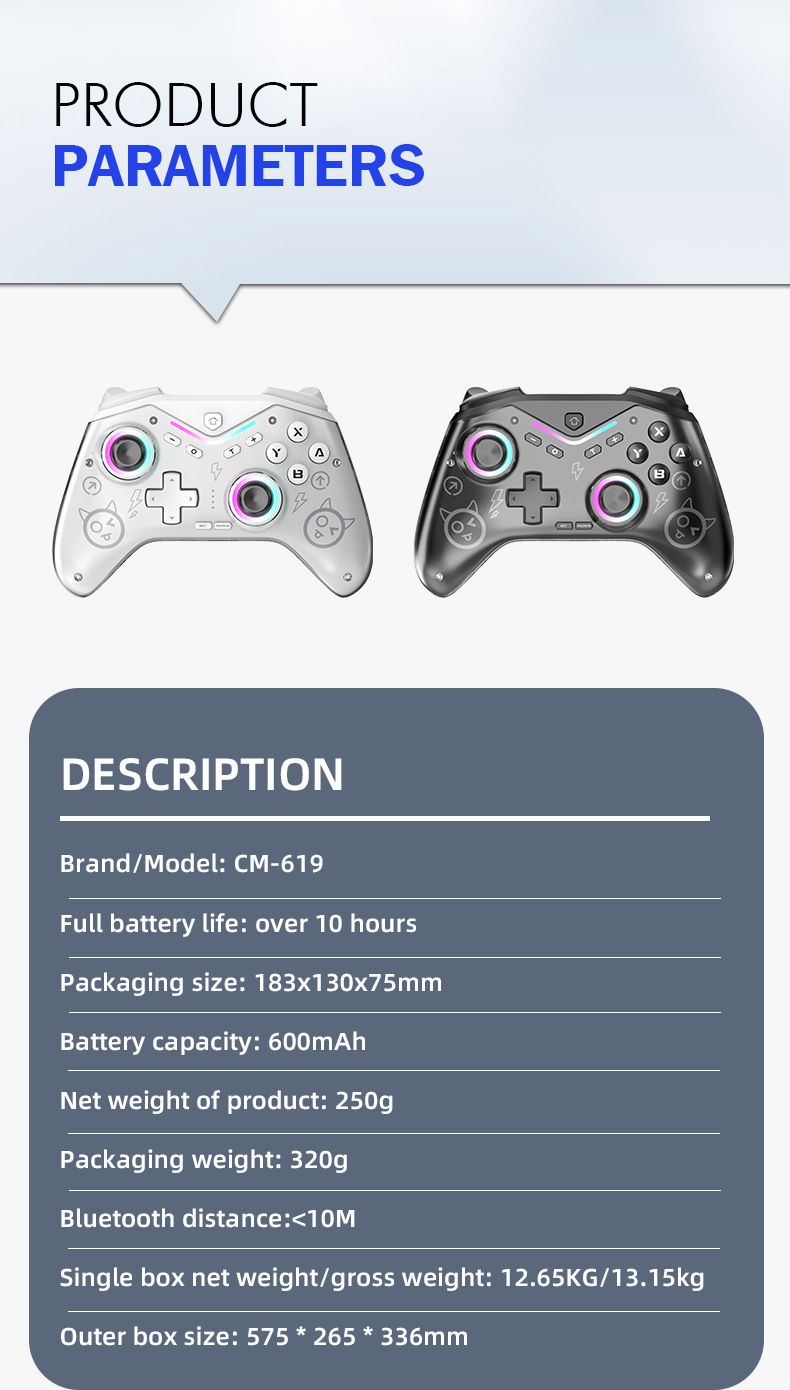 Gamepad Wake-Up Light Programmable Joystick Game Controller for Switch Android Phone PC