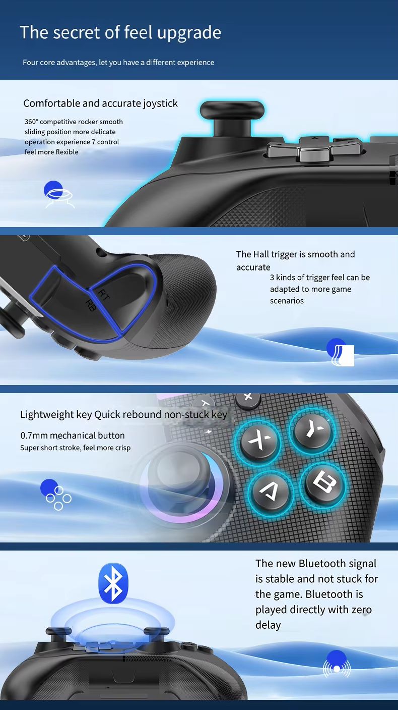 Joystick Six Axis Gyroscope Wireless BT 4.0 Video Game Controller for Switch PC Steam