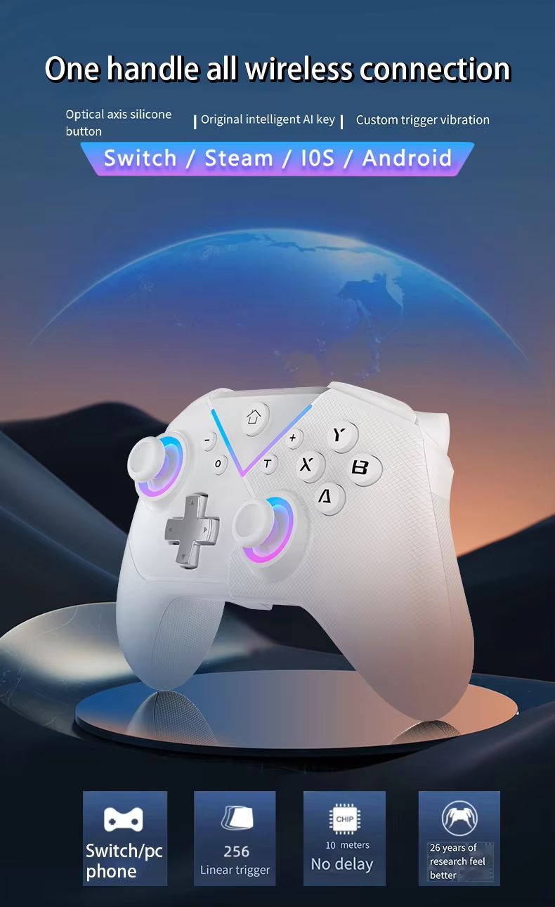 Joystick Six Axis Gyroscope Wireless BT 4.0 Video Game Controller for Switch PC Steam