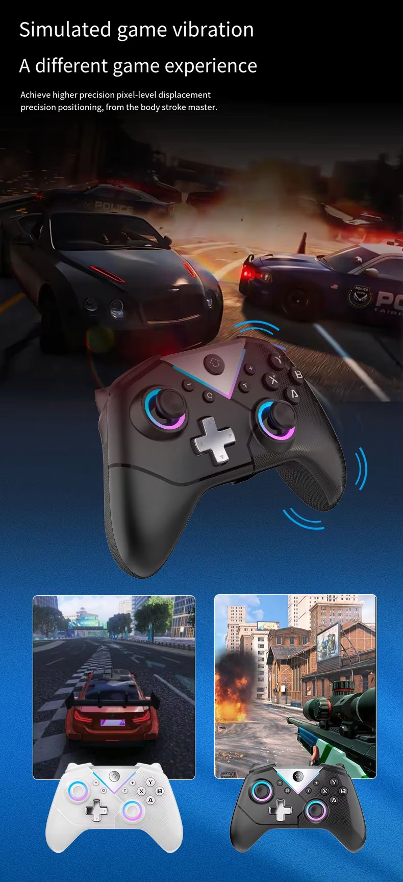 Joystick Six Axis Gyroscope Wireless BT 4.0 Video Game Controller for Switch PC Steam