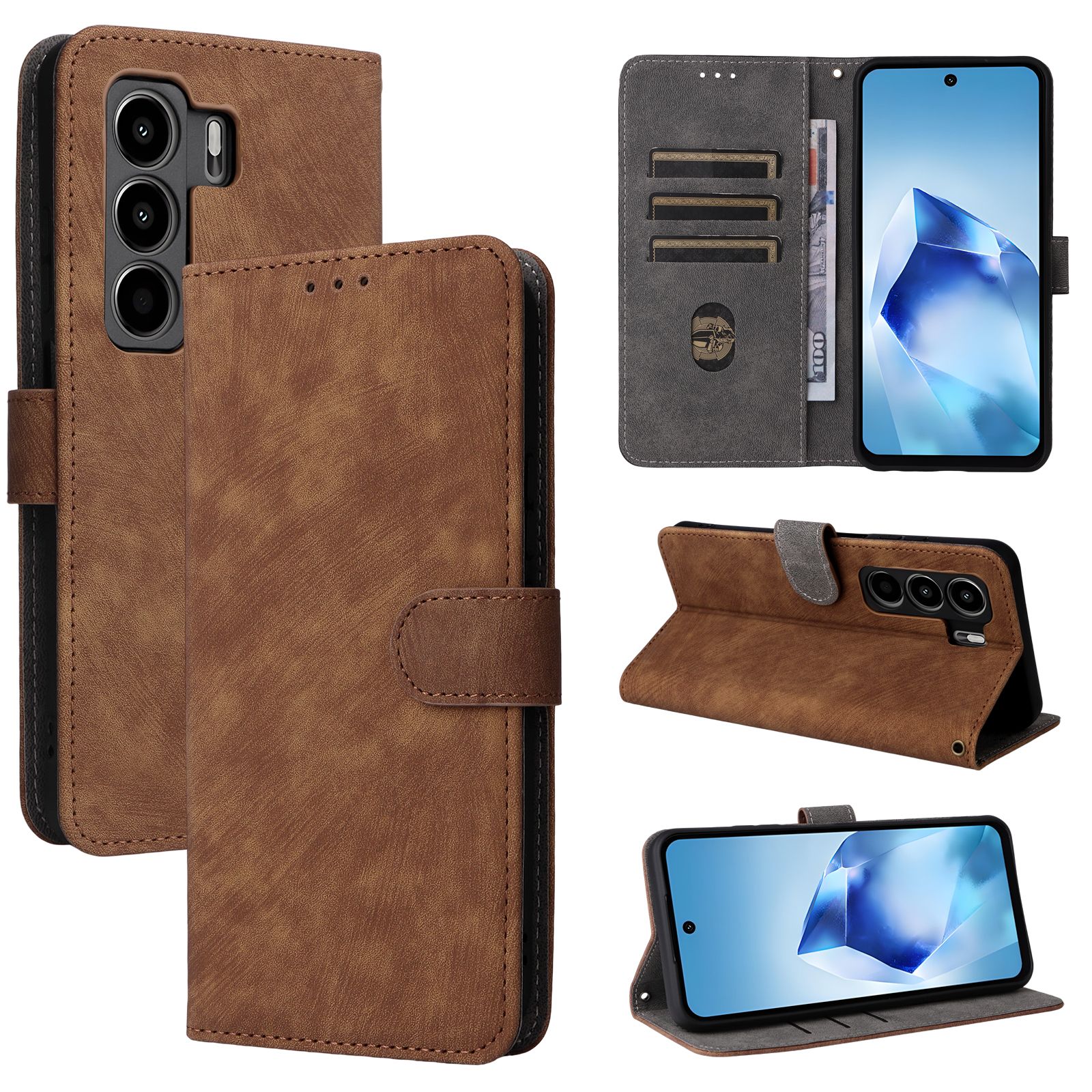 Flip Cover for Itel Power 70 PU Leather Phone Case Full-Body Protection Shockproof [RFID Blocking] Wallet Cover