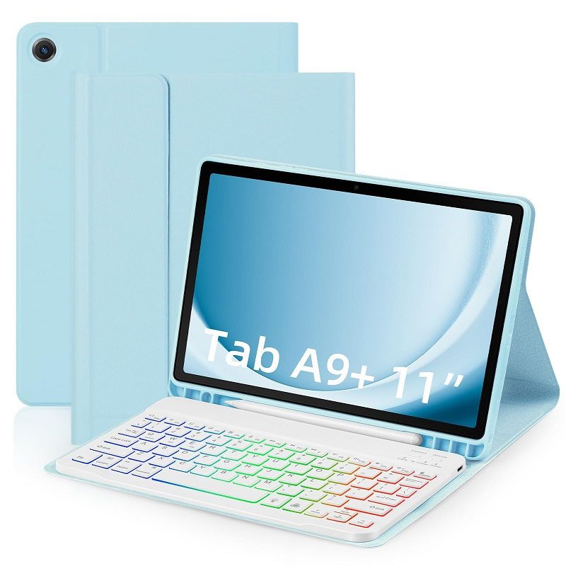 Keyboard + Tablet Case for Samsung Galaxy Tab A9+ 11.0" inch/ A9 Plus 11.0" inch Magnetic Bluetooth Keyboard Flip Cover RGB Gradient Backlit Keyboard Flip Cover Leather Case