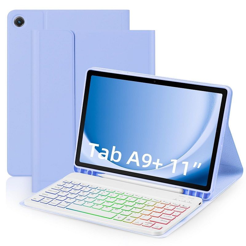 Keyboard + Tablet Case for Samsung Galaxy Tab A9+ 11.0" inch/ A9 Plus 11.0" inch Magnetic Bluetooth Keyboard Flip Cover RGB Gradient Backlit Keyboard Flip Cover Leather Case