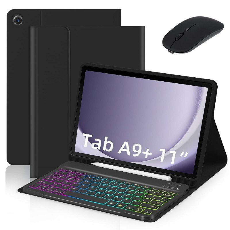 Keyboard + Tablet Case for Samsung Galaxy Tab A9+ 11.0" inch/ A9 Plus 11.0" inch Magnetic Bluetooth Keyboard Flip Cover RGB Gradient Backlit Keyboard Flip Cover Leather Case