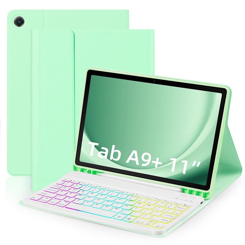 Keyboard + Tablet Case for Samsung Galaxy Tab A9+ 11.0" inch/ A9 Plus 11.0" inch Magnetic Bluetooth Keyboard Flip Cover RGB Gradient Backlit Keyboard Flip Cover Leather Case