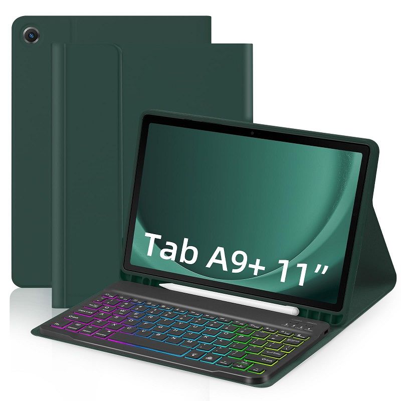 Keyboard + Tablet Case for Samsung Galaxy Tab A9+ 11.0" inch/ A9 Plus 11.0" inch Magnetic Bluetooth Keyboard Flip Cover RGB Gradient Backlit Keyboard Flip Cover Leather Case