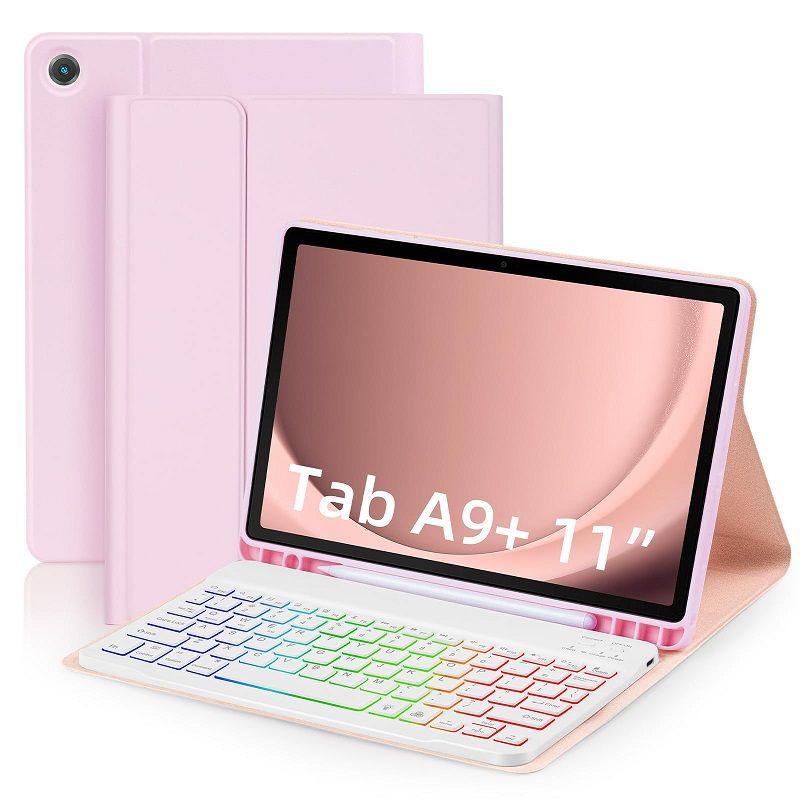 Keyboard + Tablet Case for Samsung Galaxy Tab A9+ 11.0" inch/ A9 Plus 11.0" inch Magnetic Bluetooth Keyboard Flip Cover RGB Gradient Backlit Keyboard Flip Cover Leather Case