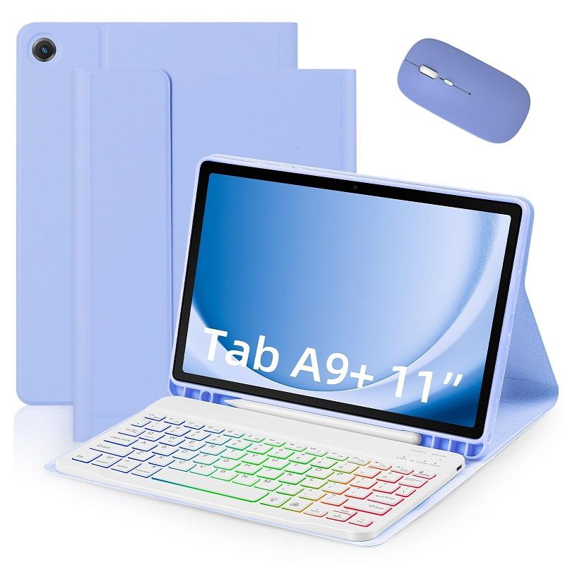 Keyboard + Tablet Case for Samsung Galaxy Tab A9+ 11.0" inch/ A9 Plus 11.0" inch Magnetic Bluetooth Keyboard Flip Cover RGB Gradient Backlit Keyboard Flip Cover Leather Case