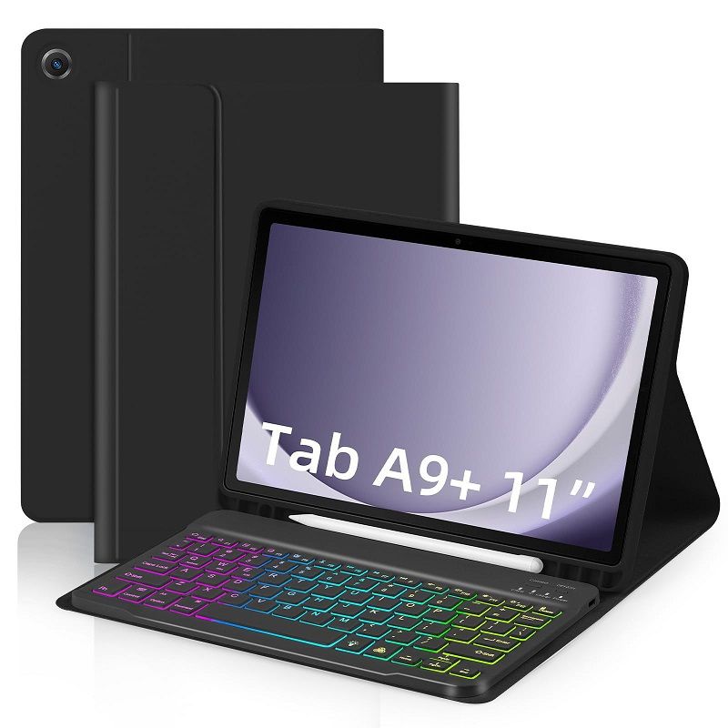 Keyboard + Tablet Case for Samsung Galaxy Tab A9+ 11.0" inch/ A9 Plus 11.0" inch Magnetic Bluetooth Keyboard Flip Cover RGB Gradient Backlit Keyboard Flip Cover Leather Case