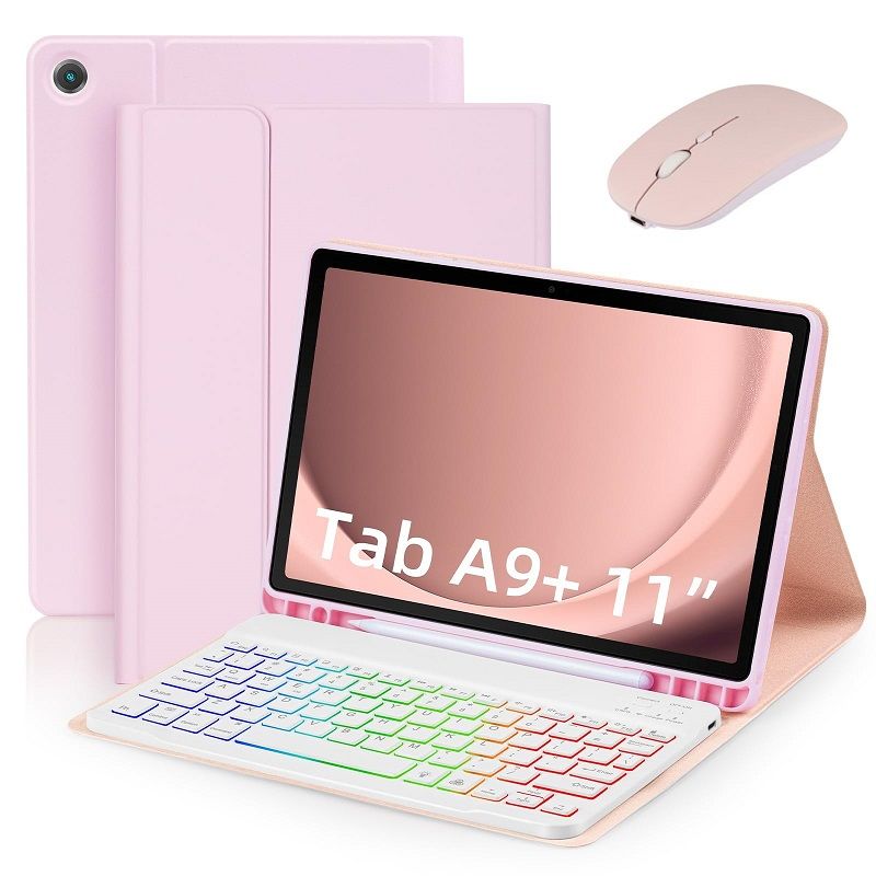 Keyboard + Tablet Case for Samsung Galaxy Tab A9+ 11.0" inch/ A9 Plus 11.0" inch Magnetic Bluetooth Keyboard Flip Cover RGB Gradient Backlit Keyboard Flip Cover Leather Case