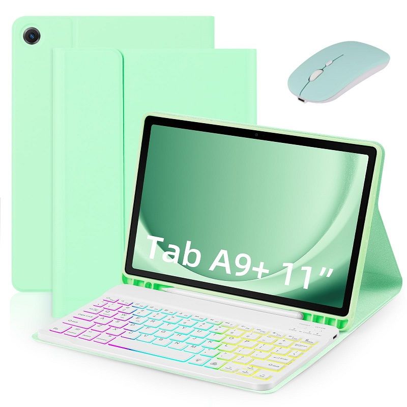 Keyboard + Tablet Case for Samsung Galaxy Tab A9+ 11.0" inch/ A9 Plus 11.0" inch Magnetic Bluetooth Keyboard Flip Cover RGB Gradient Backlit Keyboard Flip Cover Leather Case