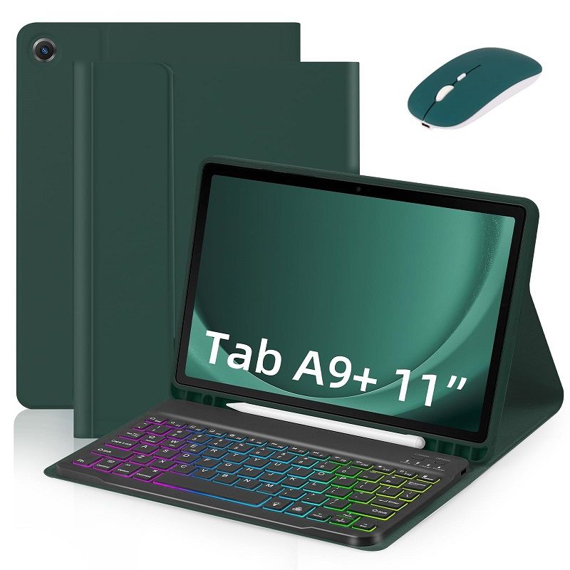Keyboard + Tablet Case for Samsung Galaxy Tab A9+ 11.0" inch/ A9 Plus 11.0" inch Magnetic Bluetooth Keyboard Flip Cover RGB Gradient Backlit Keyboard Flip Cover Leather Case